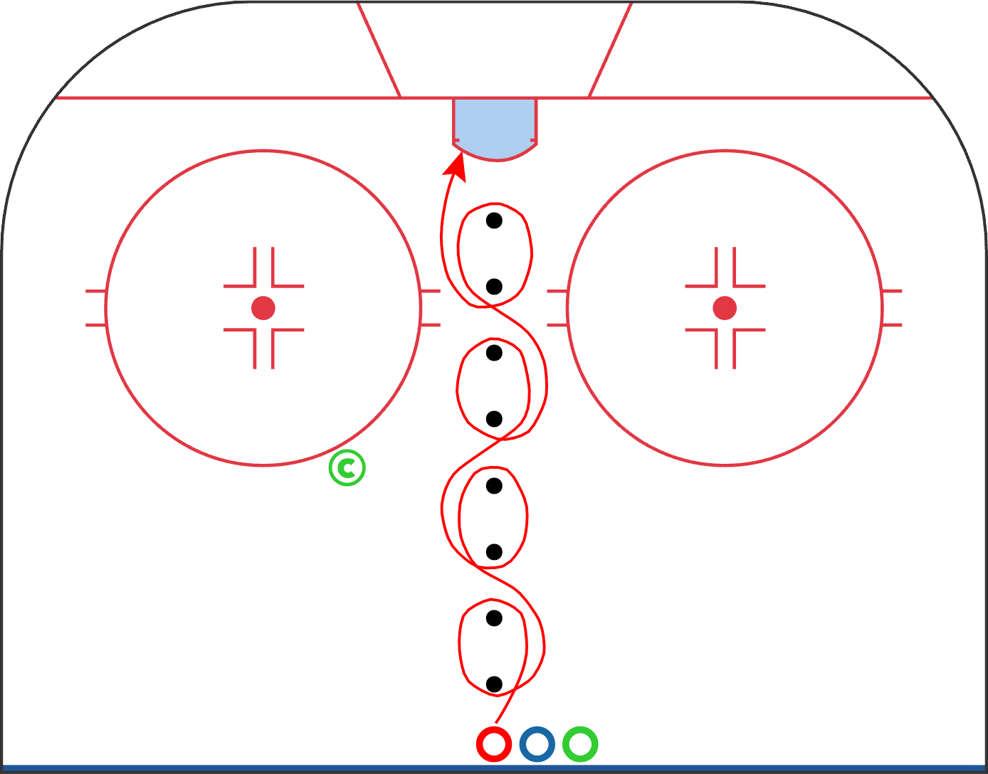 Elite edge work drill for U10 hockey players practicing balance and edge control.