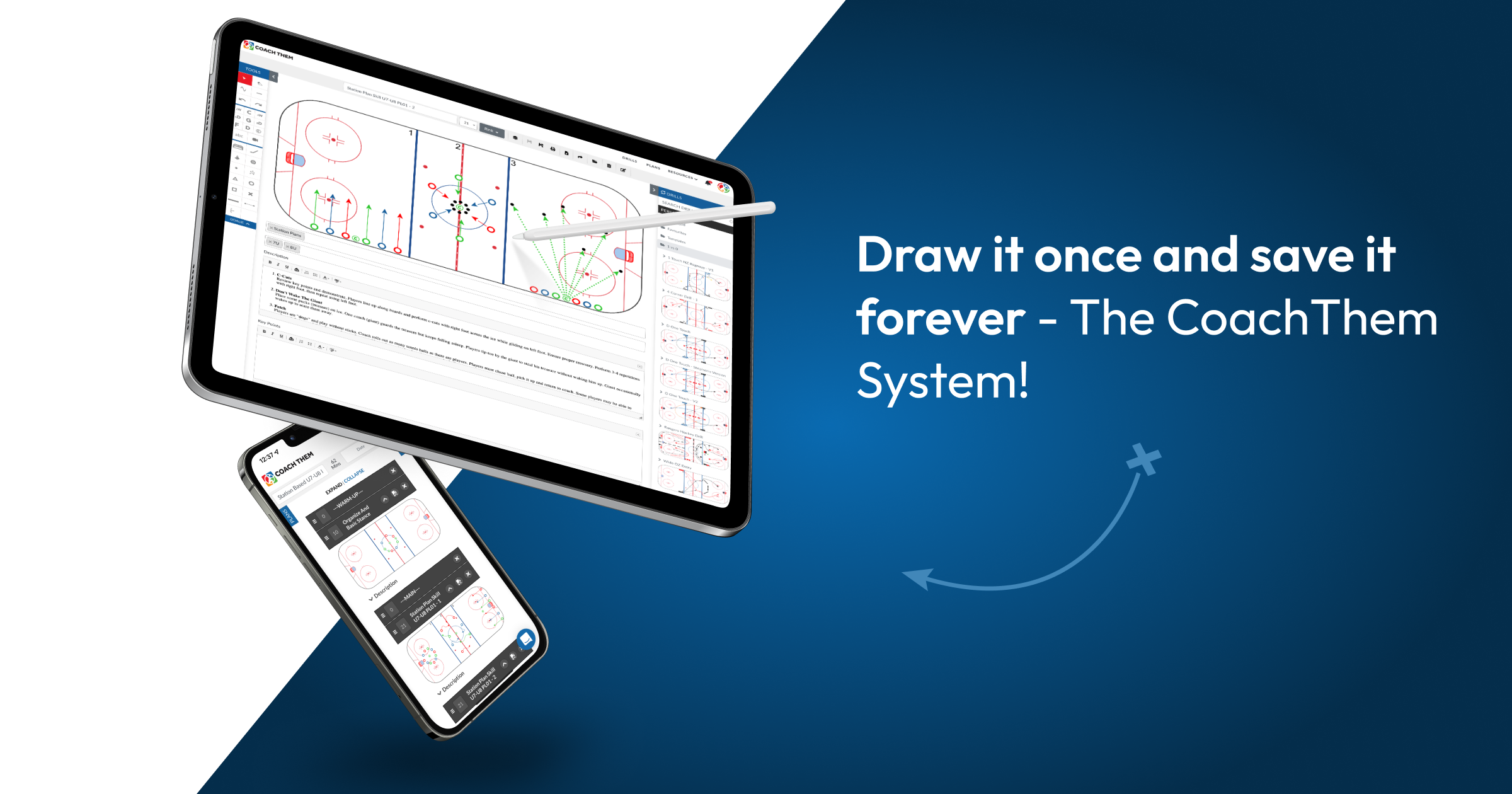 online coaching tool, digital coaching platform, hockey, lacrosse, soccer, drills, drill drawing