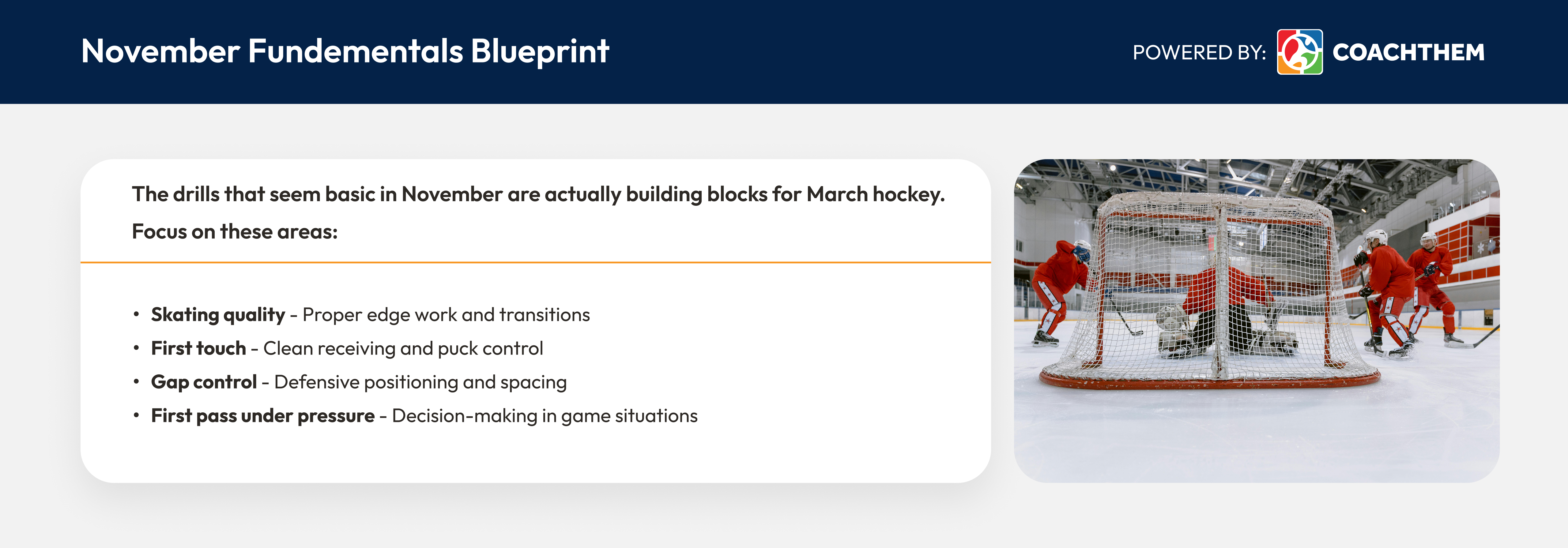 Hockey players executing fundamental skating drill on ice with focus on edge work and positioning